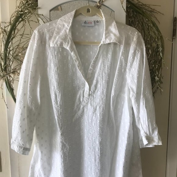 d&co Denim & Company 1X Tops - d&co White gauze 3/4 sleeves 1X (1002)
